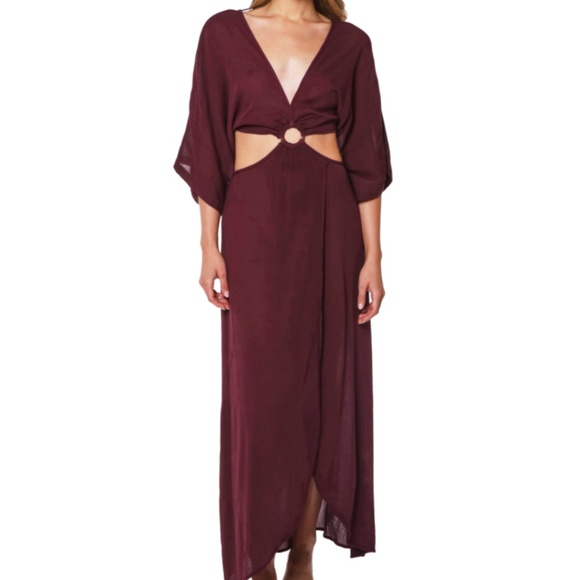 Sanctuary Plunge V-Neck Three-Quarter Sleeve Draped Skirt Cover-Up Maxi Dress - Picture 1 of 9
